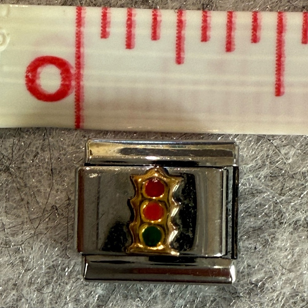 Italian Charm Bracelet Link Gold Tone 9mm Traffic Light